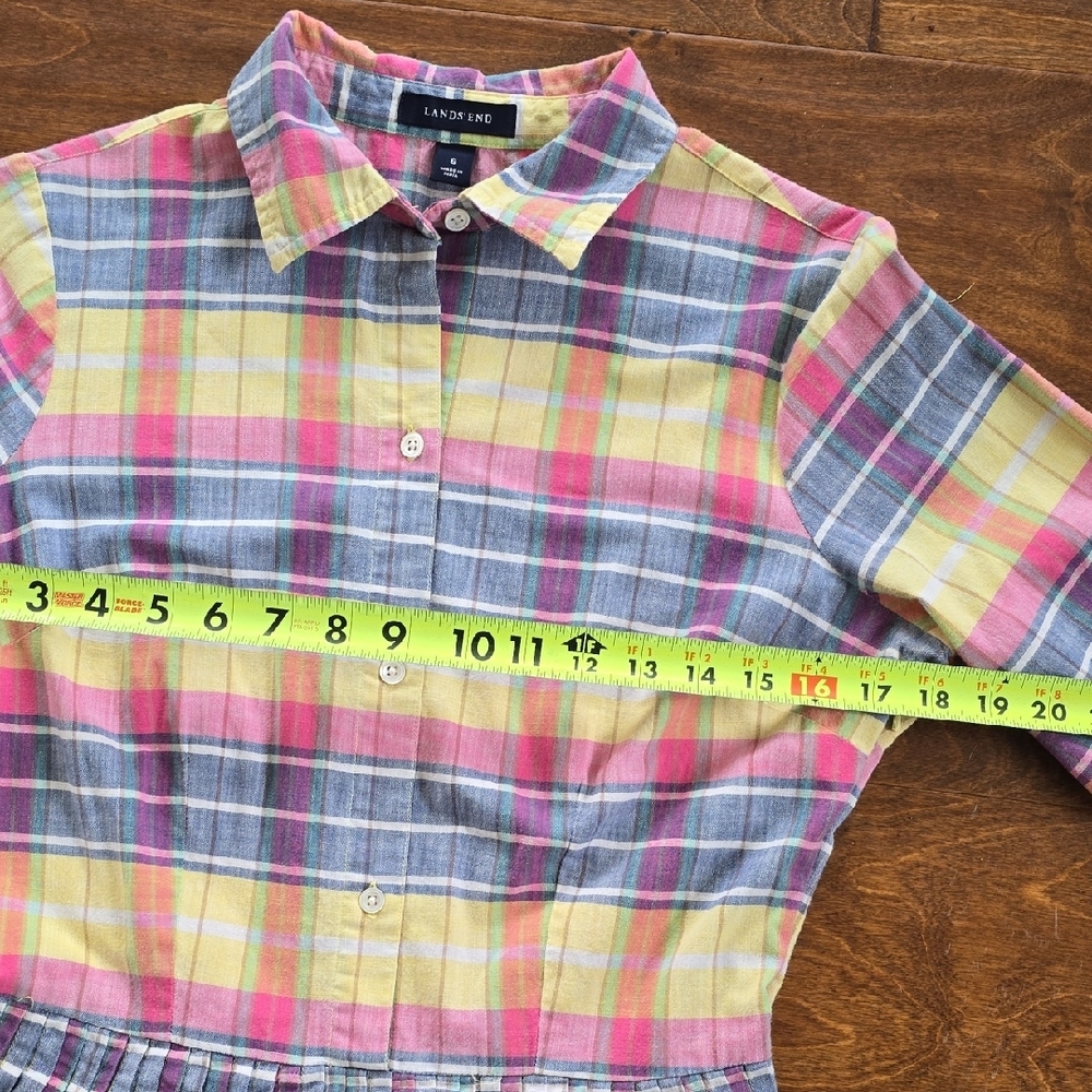 Lands' End Pastel Plaid Button‑Front Midi Dress — Pink, Yellow, Blue - Picture 6 of 7